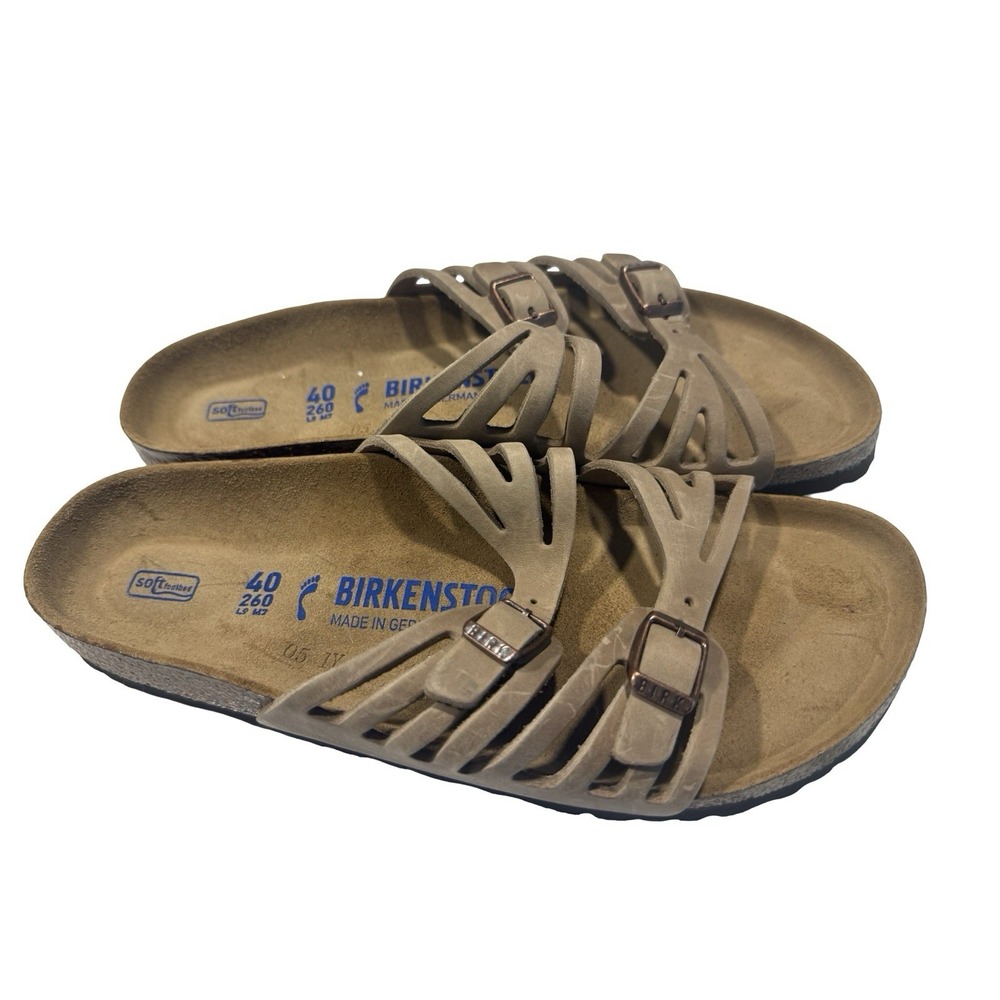 Birkenstock Granada Sandals Womens 9 Brown Leather Two Strap Strappy Slide 40